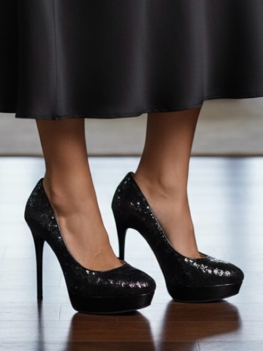 Jimmy Choo Sequined Platform 120mm Heels Women 37 US 7 in Black